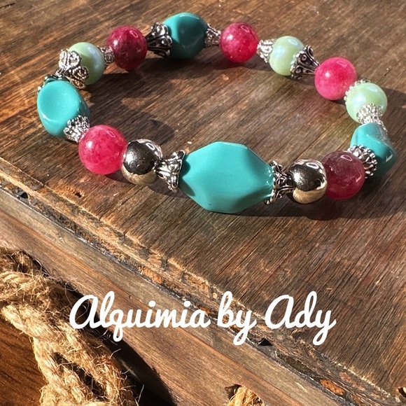 Watermelon chunky Tourmaline / agate beaded statement bracelet /colorful - Picture 1 of 3